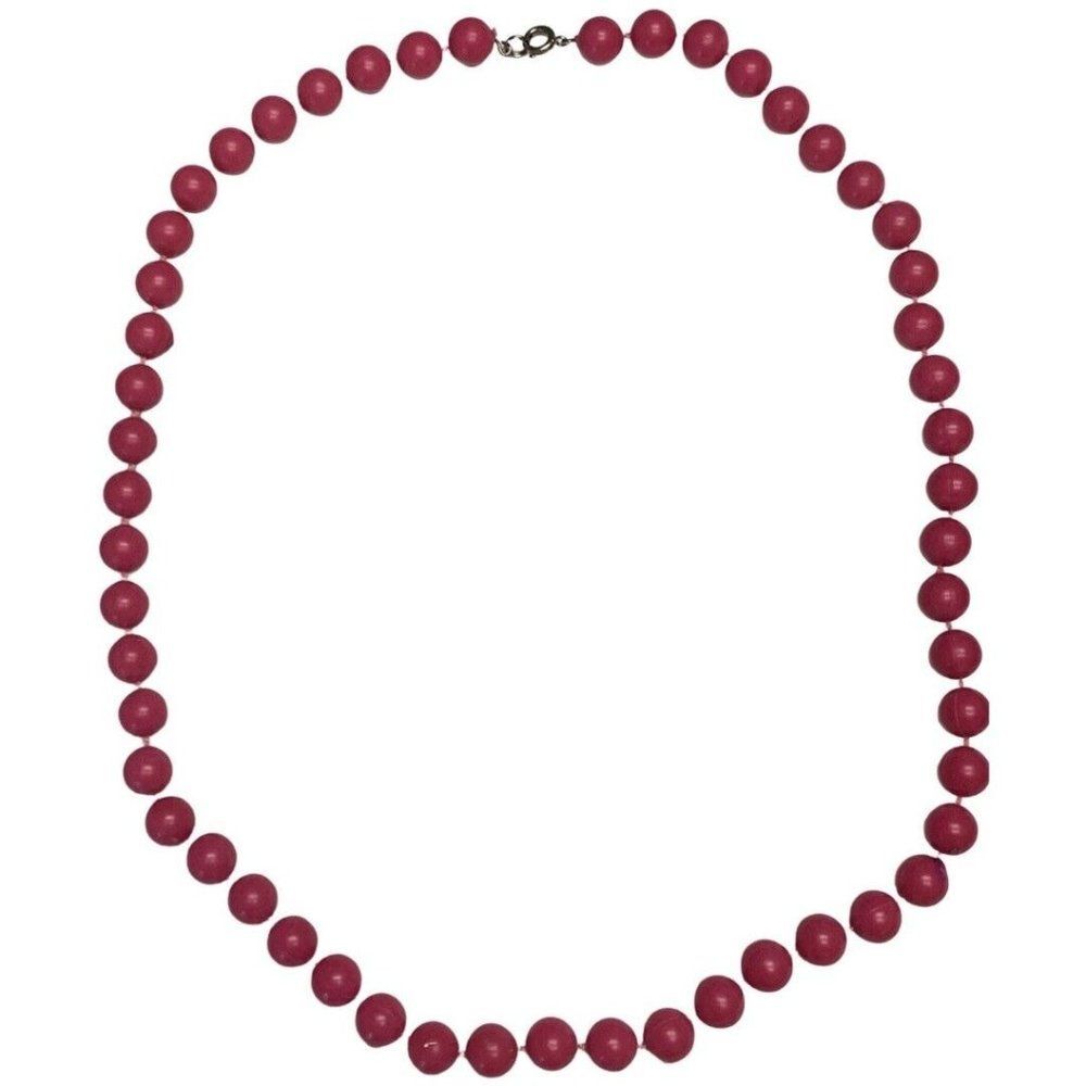 Vintage Pink Fuchsia Faux Pearl Acrylic Beaded Chain Summer Necklace 24in